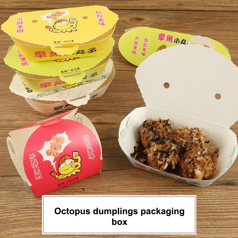 Food Packed Snacks - 100개 일회용 만화 문어볼 포장 상자