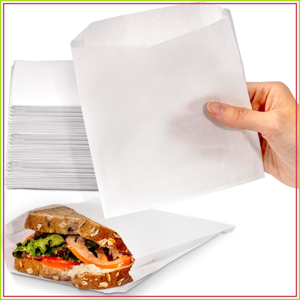 Food Packed Snacks - 200개입 기름방지 샌드위치 봉투 7x6인치 식품