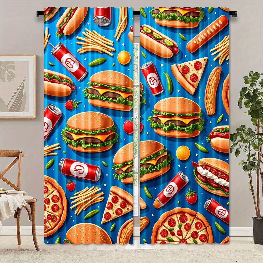 Food Snacks Background - 패스트푸드 버거 피자 커튼 2패널 핫도그