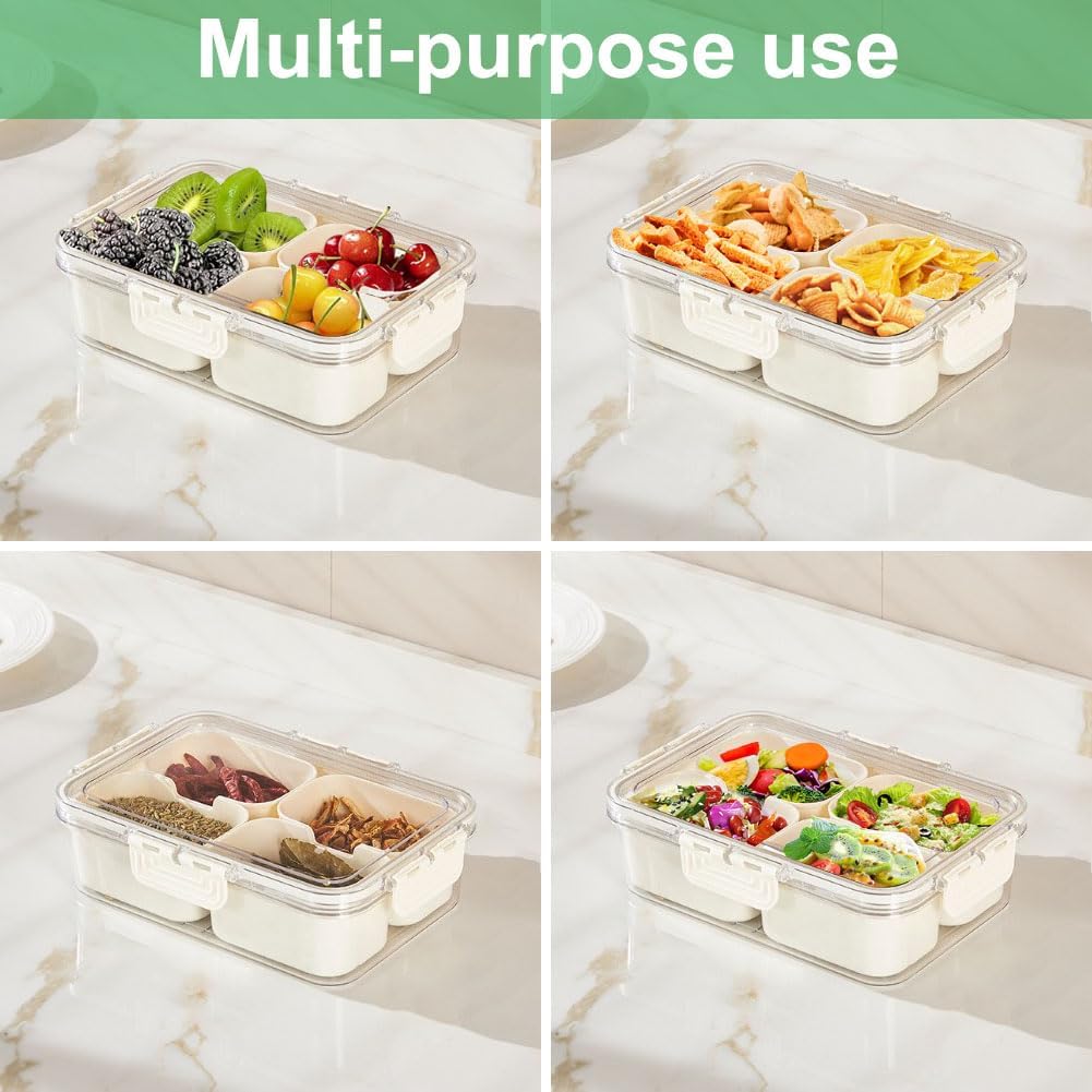 휴대용 식품 보관함, 스낵 보관함, 뚜껑이 있는 4칸, - Food Snacks Packaging 리뷰 및 가격