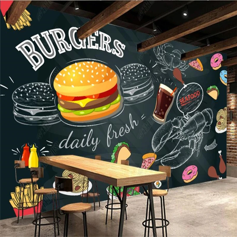 칠판 손으로 그린 ​​버거 감자 튀김 벽지 패스트 푸드 - Food Snacks Background 리뷰 및 가격